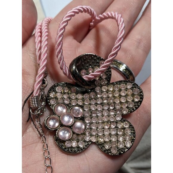 Vintage 90s Retro Pink Flower Pendant Necklace - Picture 5 of 6